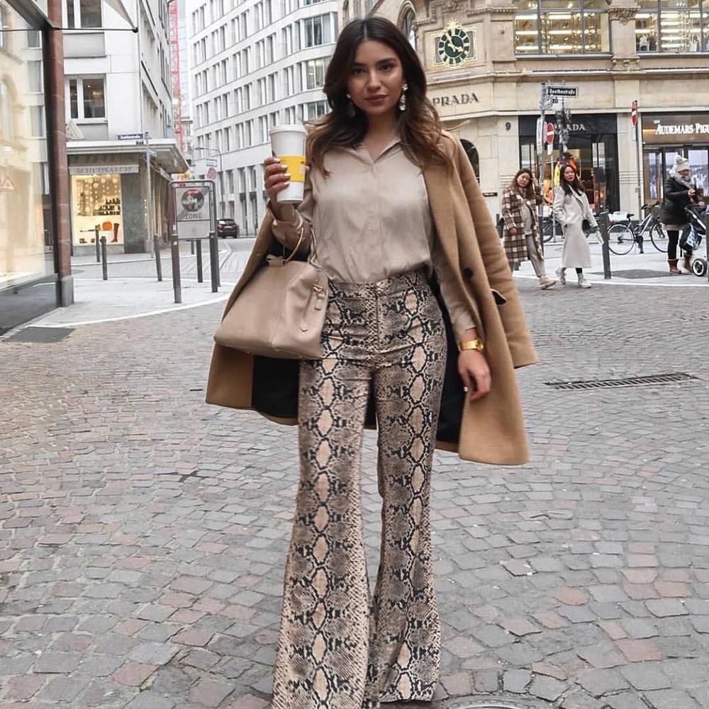 Zara Snakeskin Print Flared Pants (Size Small)